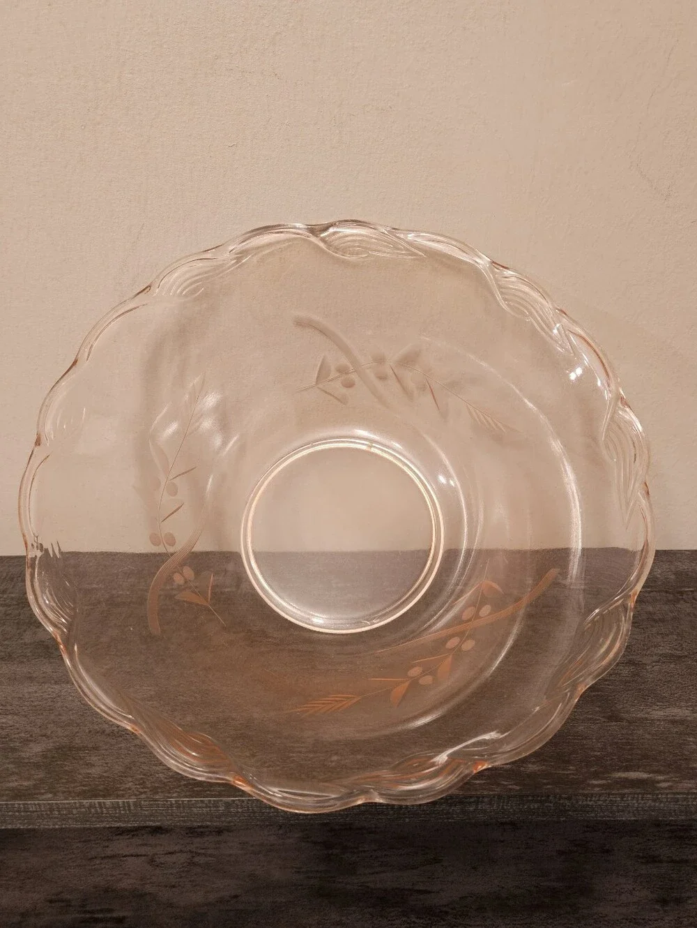 Vtg Pink Etched Floral Depression Glass Centerpiece Bowl